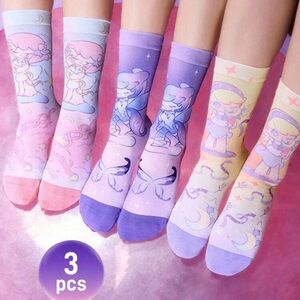 Pop Mart Azura 3 Pairs Cartoon Pattern Fashion Gradient Color Macaron Soft Socks